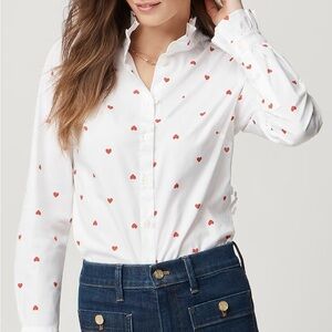 J. Crew Factory White Shirt with Red Heart Print Medium NWT